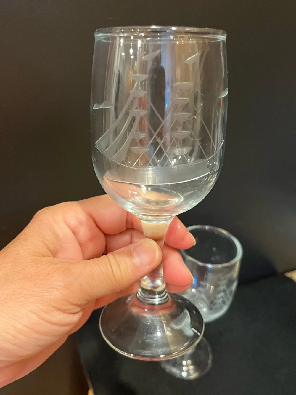 Javit Clipper Ship Collection Wine Glasses Fine Cut Etched Nautical Pattern